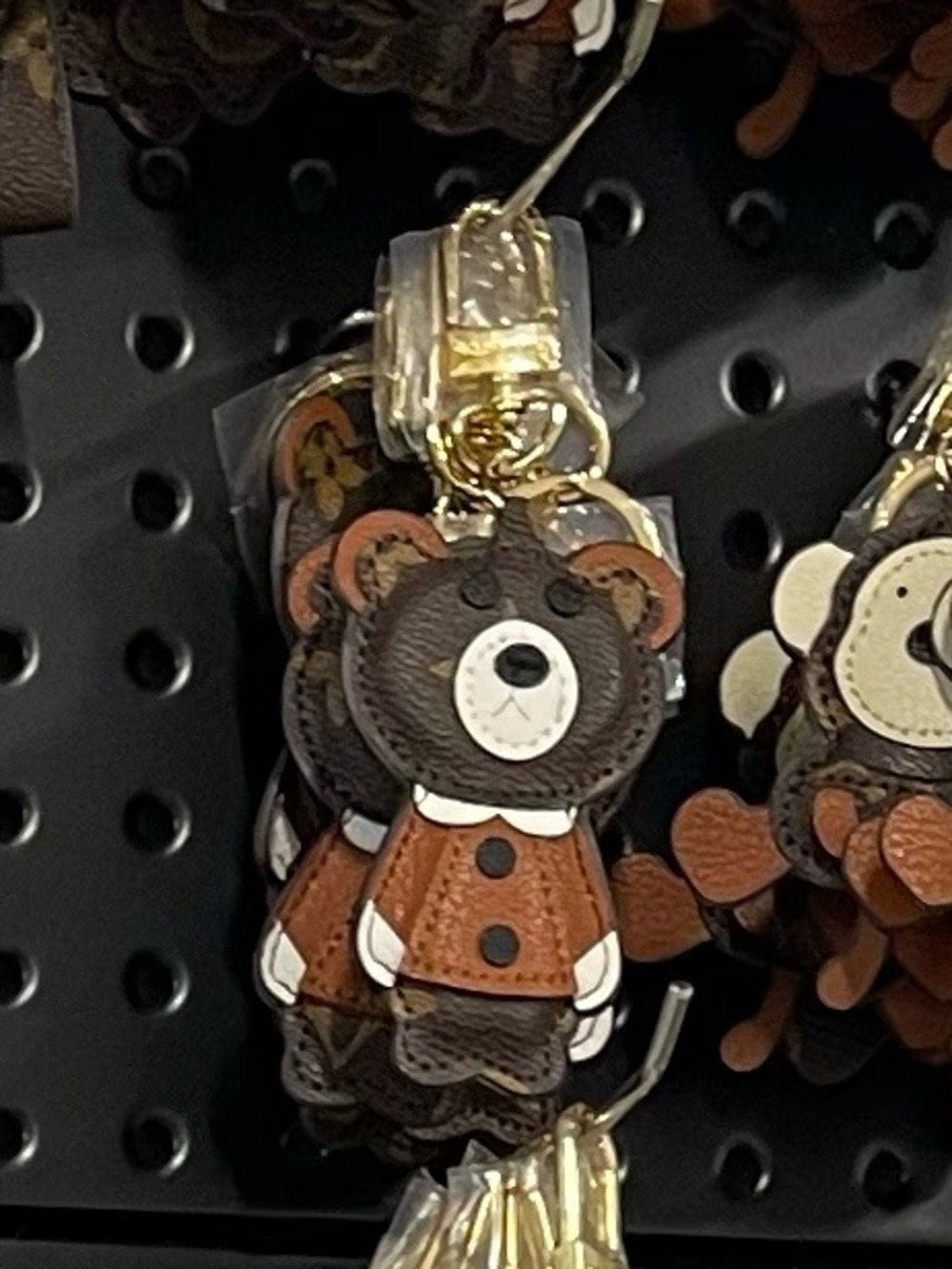 Brown Bear Purse Charm/Keychain - upcycled-IV monogram backing